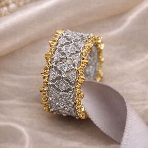 Vintage Two-Tone Gold & Silver Wide Statement Ring